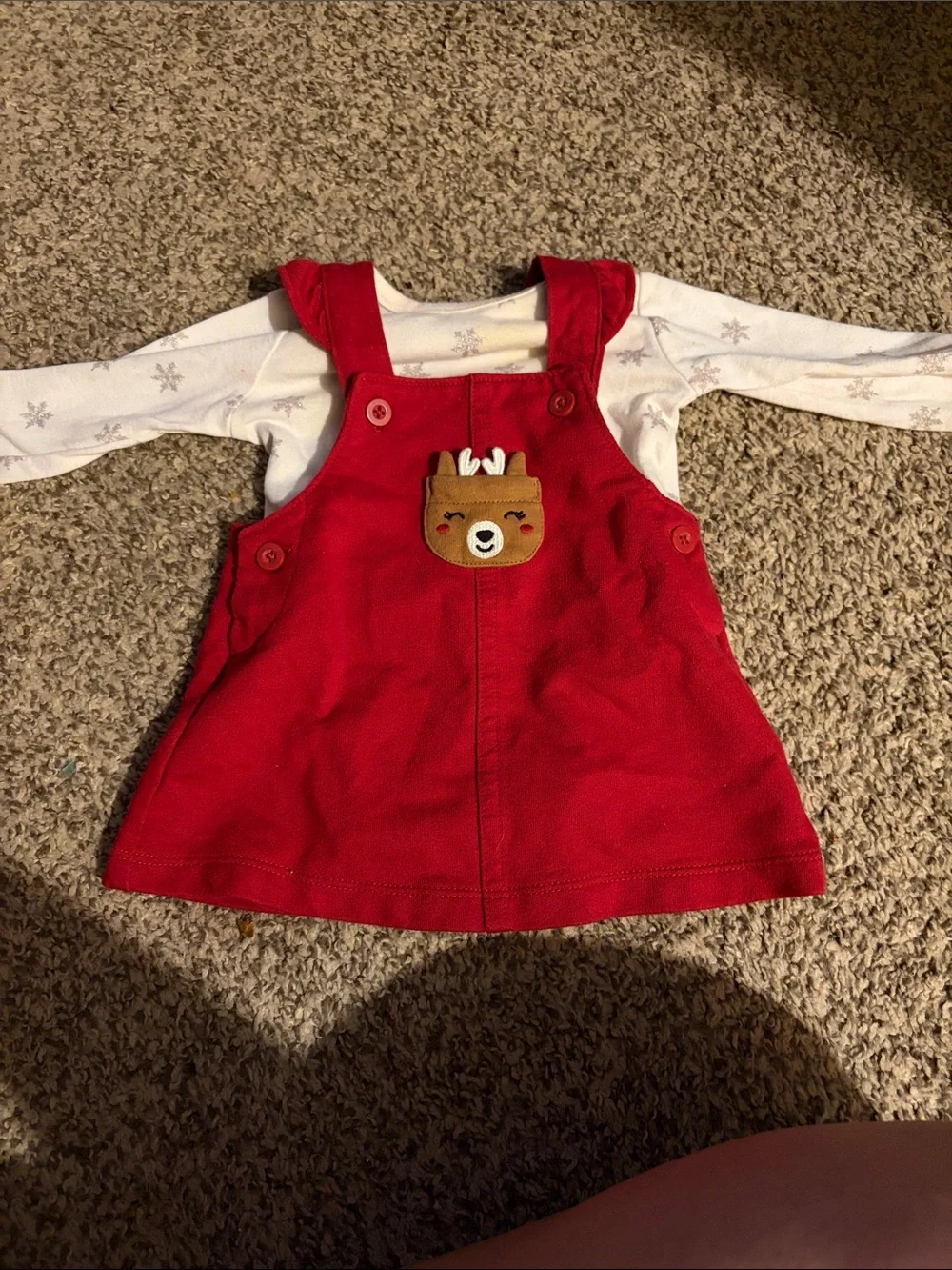 Red Toddler Pinafore Dress with Reindeer Applique